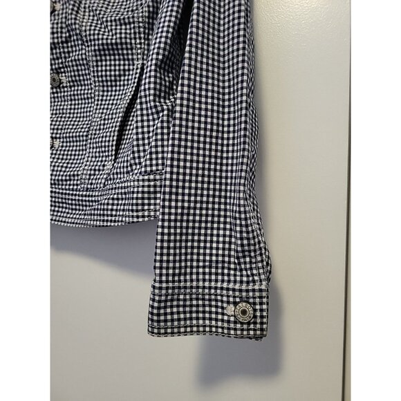 Talbots Women's Classic Jean Jacket Gingham Blue White Check  Size PS - Picture 4 of 10